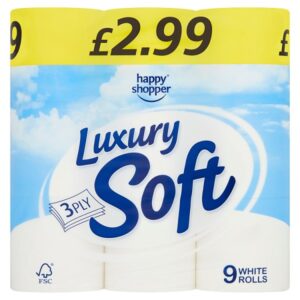 Happy Shopper Luxury Soft 3 Ply 9 White Rolls